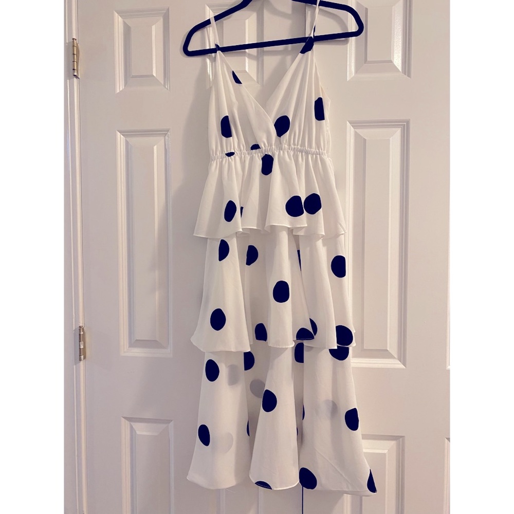 Beautiful OPT white with black polka dot ruffle dress